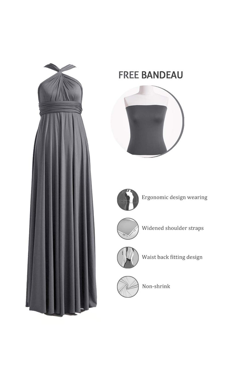 72styles Bridesmaid Dresses, Women's Bridesmaid Dress High Neckline Halter Elastic Full Length Dinner Party Dress Charcoal Grey - Image 2